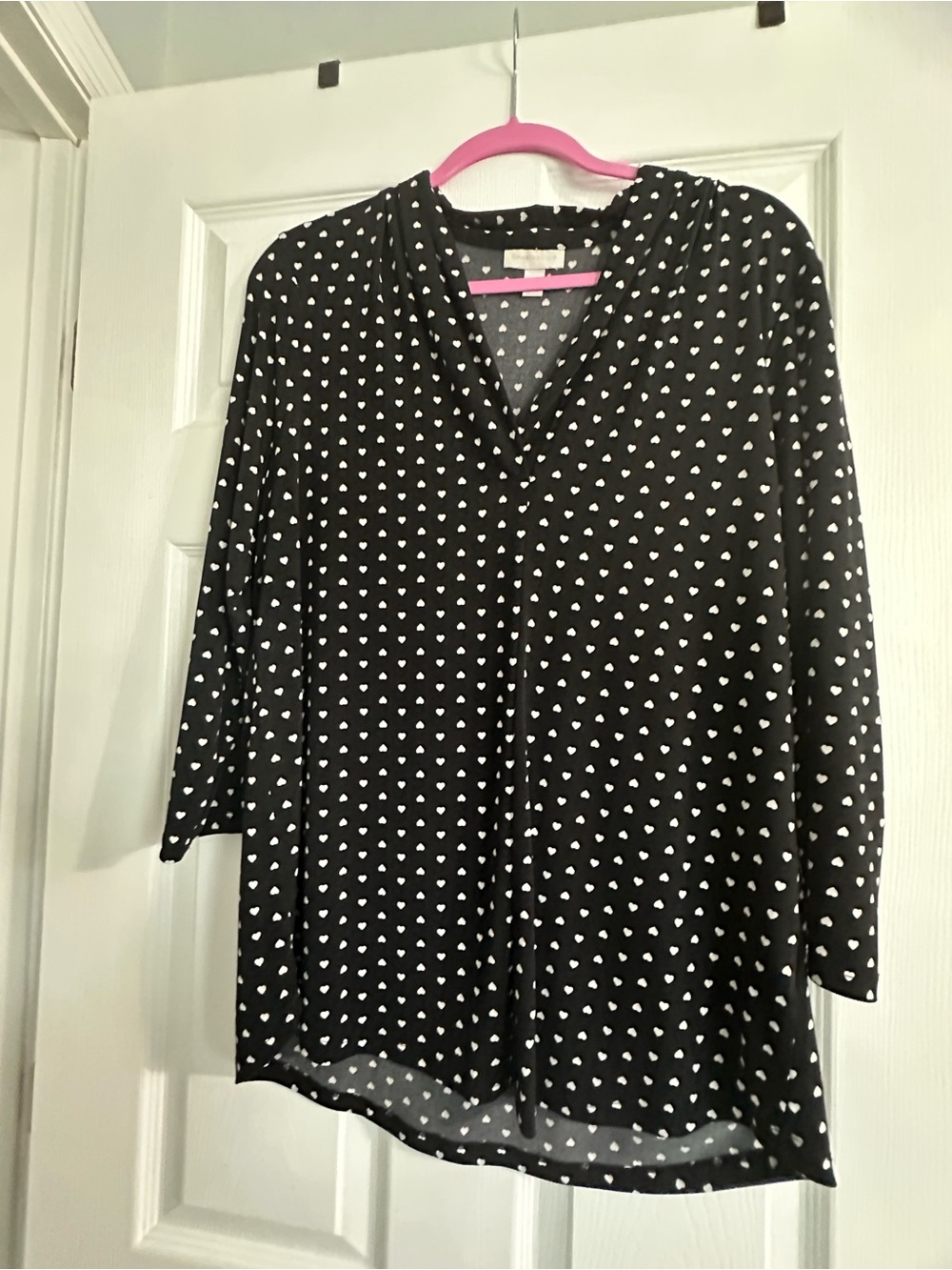 Charter Club Black V-Neck Heart-Print Blouse